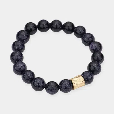 Fashnzfab Semi Precious Stone Beaded Stretch Bracelet Black, Gold In Multi
