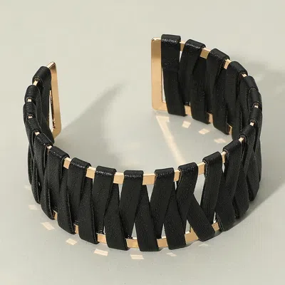 Fashnzfab Woven Faux Leather Wrapped Cuff Bracelet Black In Black