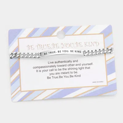 Fashnzfab Be True, Be You, Be Kind Curved Metal Bar Message Bracelet Rhodium In Multi
