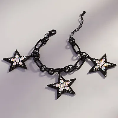 Fashnzfab Stone Cluster Embellished Star Charm Station Bracelet Black In Black