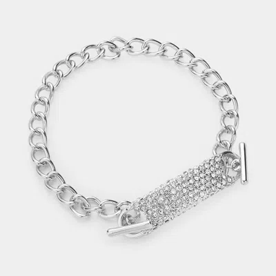 Fashnzfab Stone Paved Rectangle Bar Chain Toggle Bracelet Silver In Silver