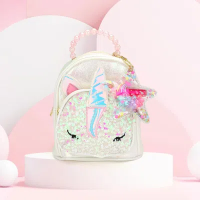 Fashnzfab Flower Centered Bow Fish Tail Pointed Flower Sequin Embellished Tiny Mini Backpack With Star Keychai In White