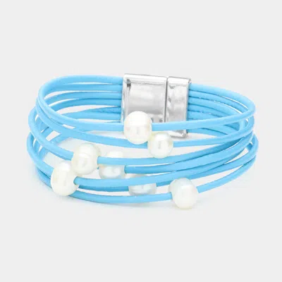 Fashnzfab Cord Multi Strand Freshwater Pearl Station Magnetic Bracelet Light Blue In Blue