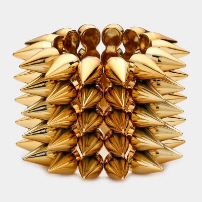 Fashnzfab 5-row Spike Cone Stud Stretch Bracelet Bronze In Gold