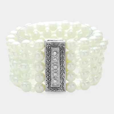 Fashnzfab Pearl Strand Magnetic Bracelet Clear, White In Multi