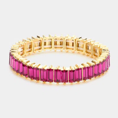 Fashnzfab Baguette Stone Stretch Evening Bracelet Fuchsia In Pink