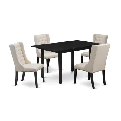 East West Furniture 5-pc Dinette Room Set Includes 1 Butterfly Leaf Dining Room Table And 4 Cream Linen Fabric Dining Ch In Neutral