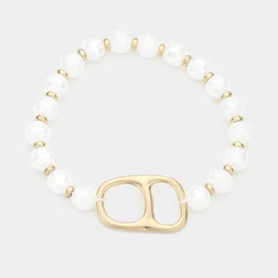 Fashnzfab Abstract Metal Accented Faceted Beaded Stretch Bracelet White In White
