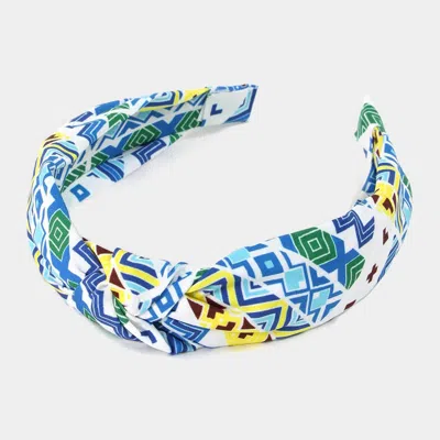 Fashnzfab Aztec Patterned Burnout Knot Headband In Blue