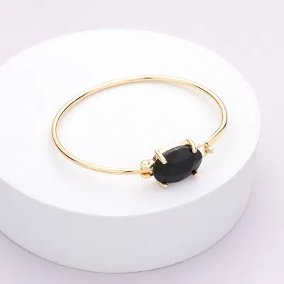 Fashnzfab Oval Stone Metal Hook Bracelet Black In Gold