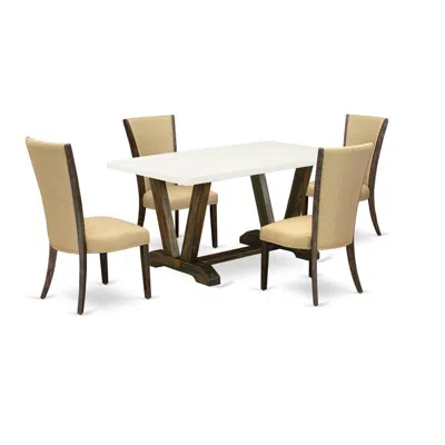 East West Furniture 5pc Dinette Set Contains A Kitchen Table And 4 Parsons Dining Chairs With Brown Color Linen Fabric,  In Neutral