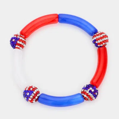 Fashnzfab American Usa Flag Shamballa Ball Pointed Stretch Bracelet Multi In Multi