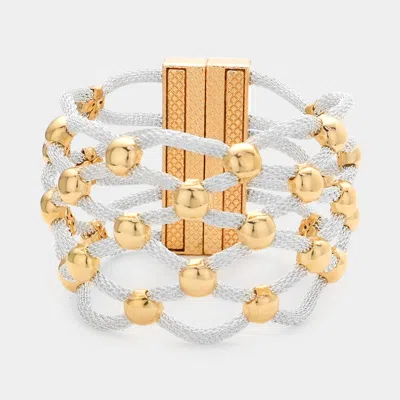 Fashnzfab Lattice Metal Mesh Ball Magnetic Bracelet Two Tone In Multi