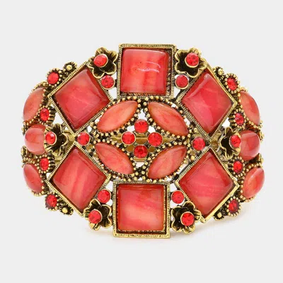 Fashnzfab Floral Geometric Pebbles Bracelet Red In Red
