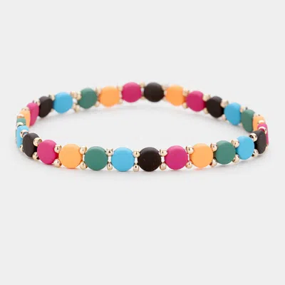 Fashnzfab Round Lego Color Blocknstretch Bracelet Gold, Multi In Multi