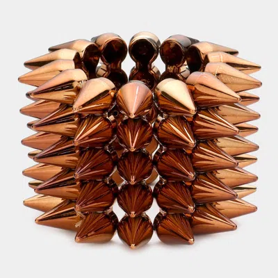 Fashnzfab 5-row Spike Cone Stud Stretch Bracelet Copper In Brown