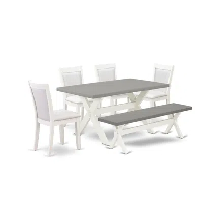 East West Furniture 6-piece Modern Dining Table Set Includes A Kitchen Table - 4 Cream Linen Fabric Dining Chairs With S In Multi