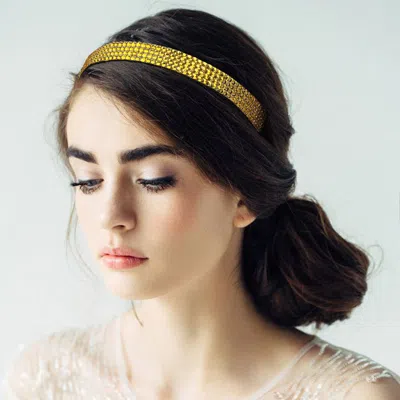 Fashnzfab 4-row Bling Square Stone Stretch Headband In Yellow
