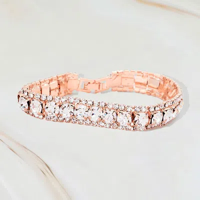 Fashnzfab Round Crystal Rhinestone Trim Evening Bracelet Clear, Rose Gold In Multi