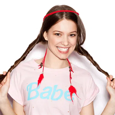 Fashnzfab Boho Feather Extension Headband / Belt In Red