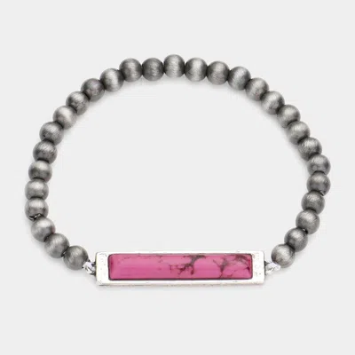 Fashnzfab Rectangle Natural Stone Accented Stretch Bracelet Fuchsia In Pink