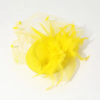 Fashnzfab Feather Mesh Fascinator / Headband In Yellow