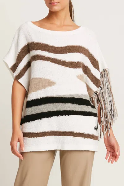 Planet By Lauren G Sweater Fringe In Ivory Beige In Multi