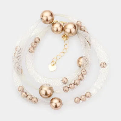 Fashnzfab Pearl Accented Mesh Wrap Bracelet Brown, Silver In Multi