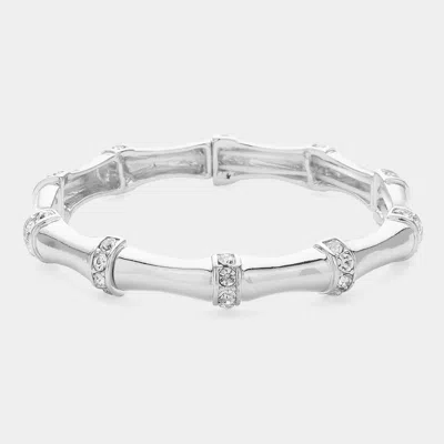 Fashnzfab Stone Paved Pointed Metal Bamboo Stretch Bracelet Clear, Rhodium In Multi