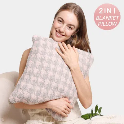 Fashnzfab 2 In 1 Reversible Houndstooth Patterned Blanket / Pillow In Pink