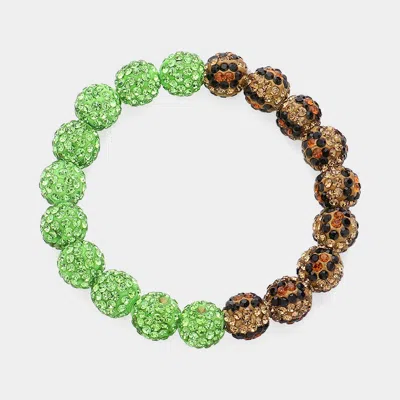 Fashnzfab Leopard Shamballa Ball Beaded Pointed Stretch Bracelet Green, Leopard In Multi