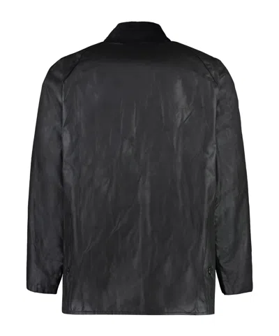 Barbour Waxed Cotton Jacket With Corduroy Collar In Black