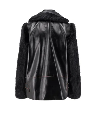Sacai Leather Jacket With Adjustable Side Straps In Black