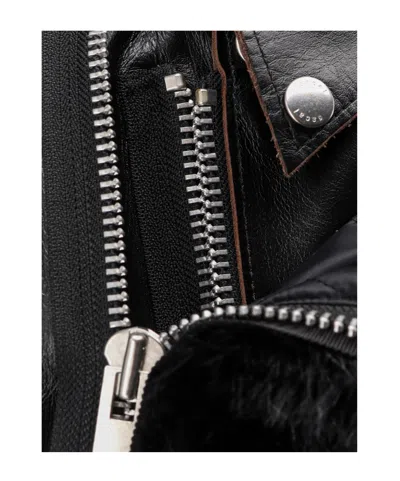 Sacai Leather Jacket With Adjustable Side Straps In Black