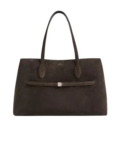 Totême Lounge Large Leather-trimmed Suede Tote In Brown