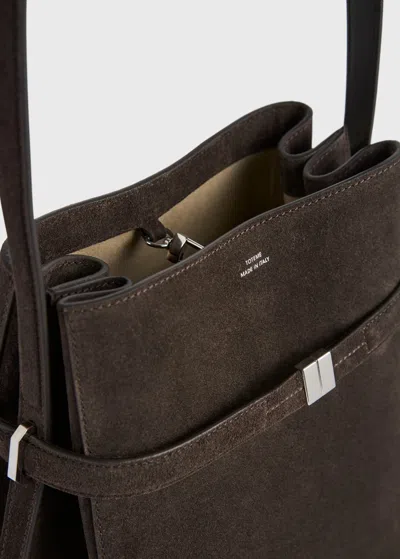 Totême Toteme Belted Suede Leather Bucket Bag In Brown