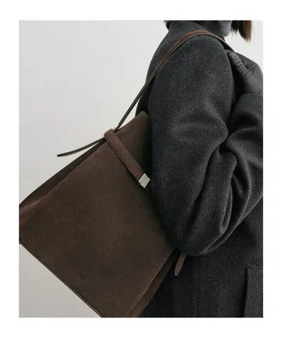 Totême Toteme Belted Suede Leather Bucket Bag In Brown