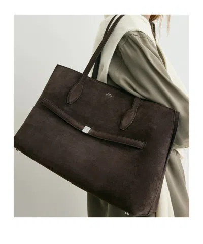 Totême Lounge Large Leather-trimmed Suede Tote In Brown