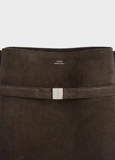 Totême Toteme Belted Suede Leather Bucket Bag In Brown