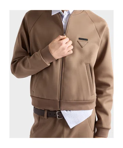 Prada Technical Fleece Blouson Jacket In Brown