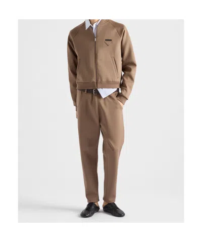 Prada Technical Fleece Blouson Jacket In Brown