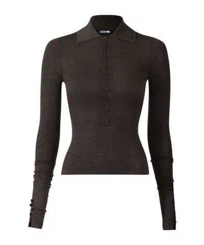 Jacquemus Long-sleeved Merino Wool Polo Shirt Knitwear Brown