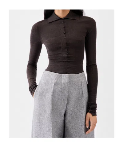 Jacquemus Long-sleeved Merino Wool Polo Shirt Knitwear Brown