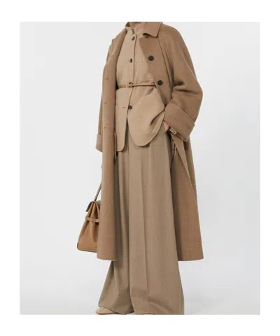 Max Mara Centro Belted Cashmere Coat In Brown