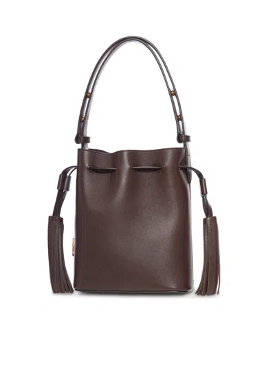Valentino Borsa A Secchiello Vlogo Signature In Pelle Cioccolato  Donna In Brown