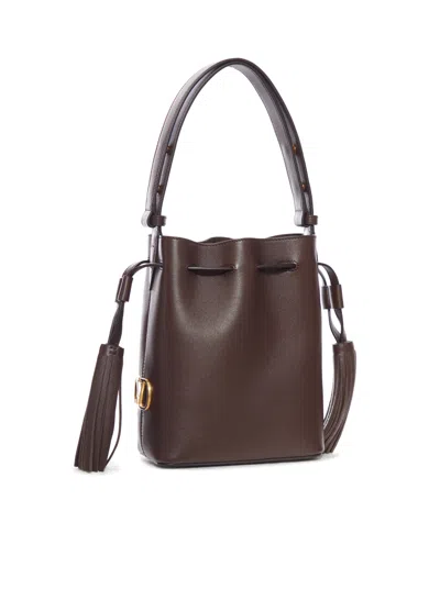 Valentino Borsa A Secchiello Vlogo Signature In Pelle Cioccolato  Donna In Brown