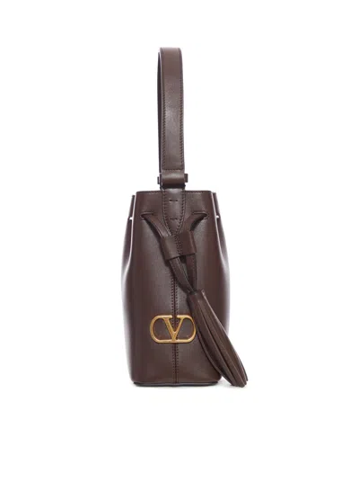 Valentino Borsa A Secchiello Vlogo Signature In Pelle Cioccolato  Donna In Brown