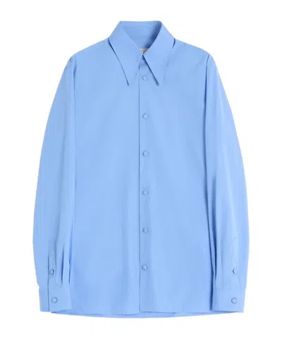 Valentino Long Sleeve Poplin Shirt Featuring Collar In Blue
