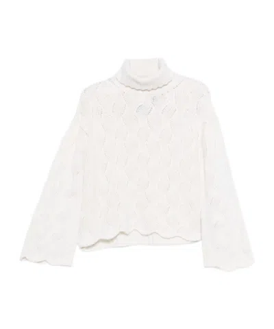 Twinset Textured Cable Knit Sweater With High Turtleneck In White