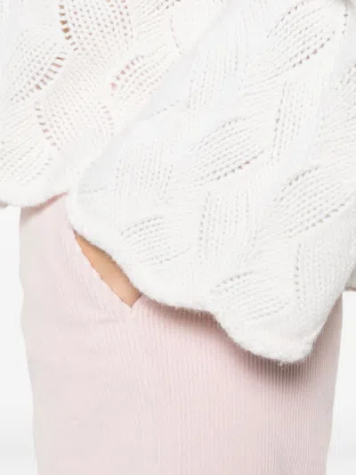 Twinset Textured Cable Knit Sweater With High Turtleneck In White